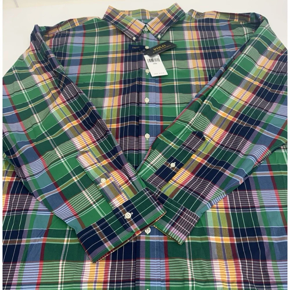 NWT Polo Ralph Lauren Stretch Cotton Plaid Classic Fit Button Down 4XB $125